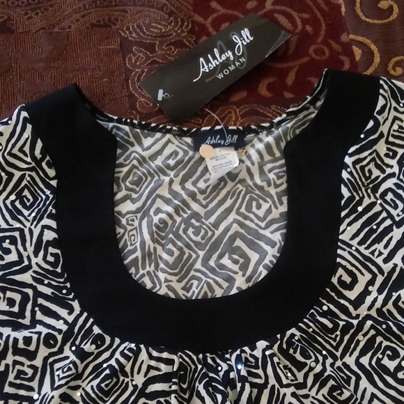 NWT ASHLEY JILL 2X BLOUSE BLK/WHT WOMENS ✨ SEQUINS - Picture 5 of 12